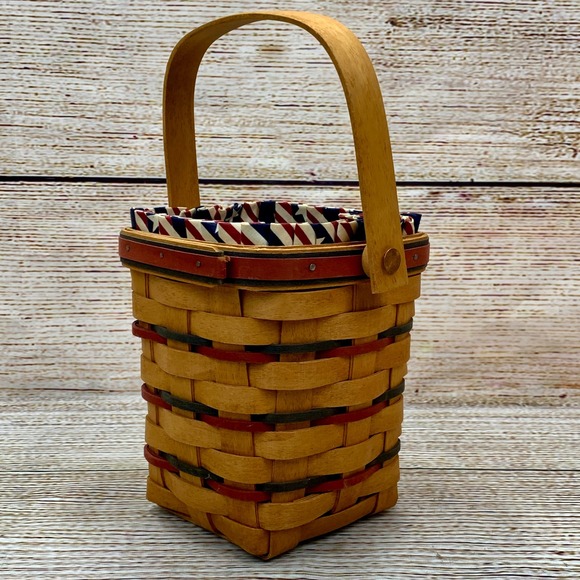 Longaberger Basket 1995 Handwoven Patriotic Stars Stripes Liner - Picture 1 of 8